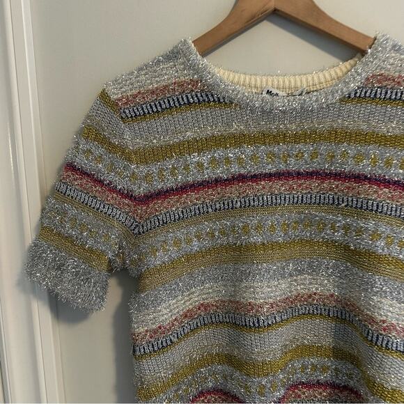 NWT Molly Goddard Silver Gold Metallic Knit Short Sleeve Sweater Top Medium - Picture 12 of 16